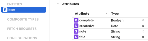 Item defined in Core Data Model editor
